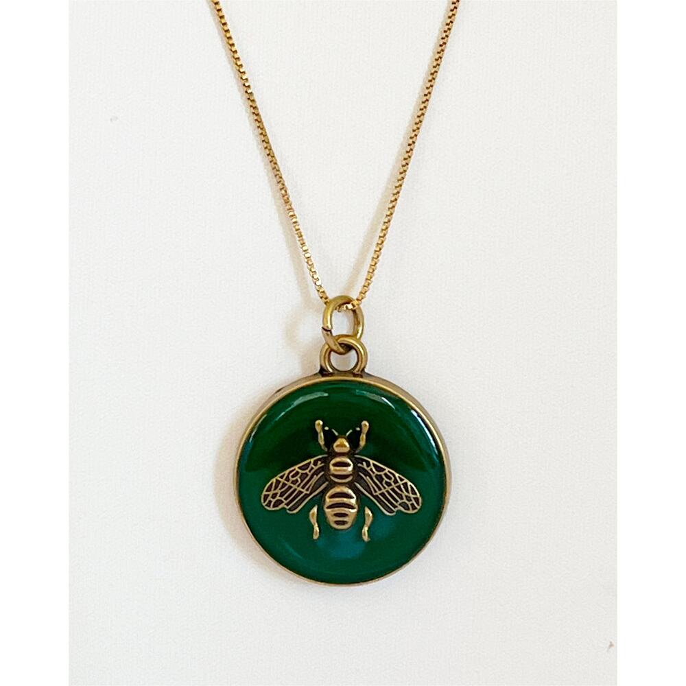 GUCCI Bee Charm Necklace Pendant Green Gold Stamped Zipper Pull